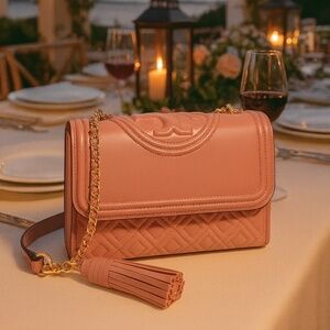 NEW Tory Burch Fleming Coral Pink Small Convertible Shoulder Bag/Crossbody Bag